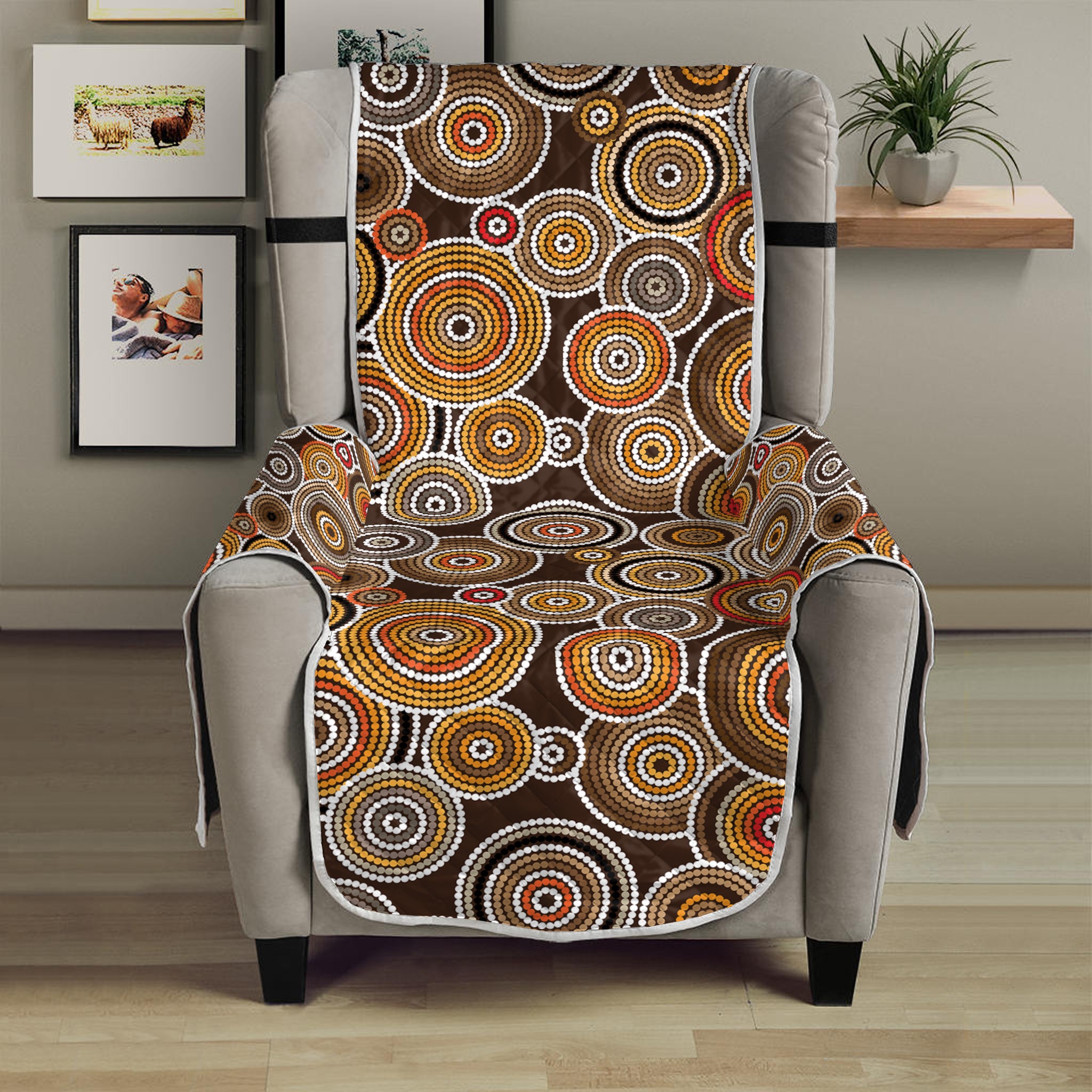 Aboriginal Art Dot Pattern Print Armchair Protector