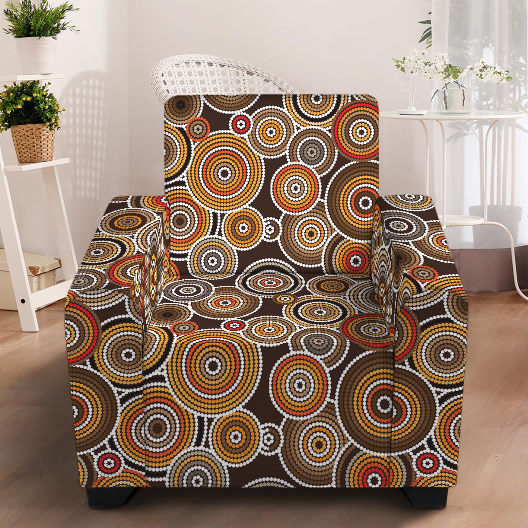 Aboriginal Art Dot Pattern Print Armchair Slipcover