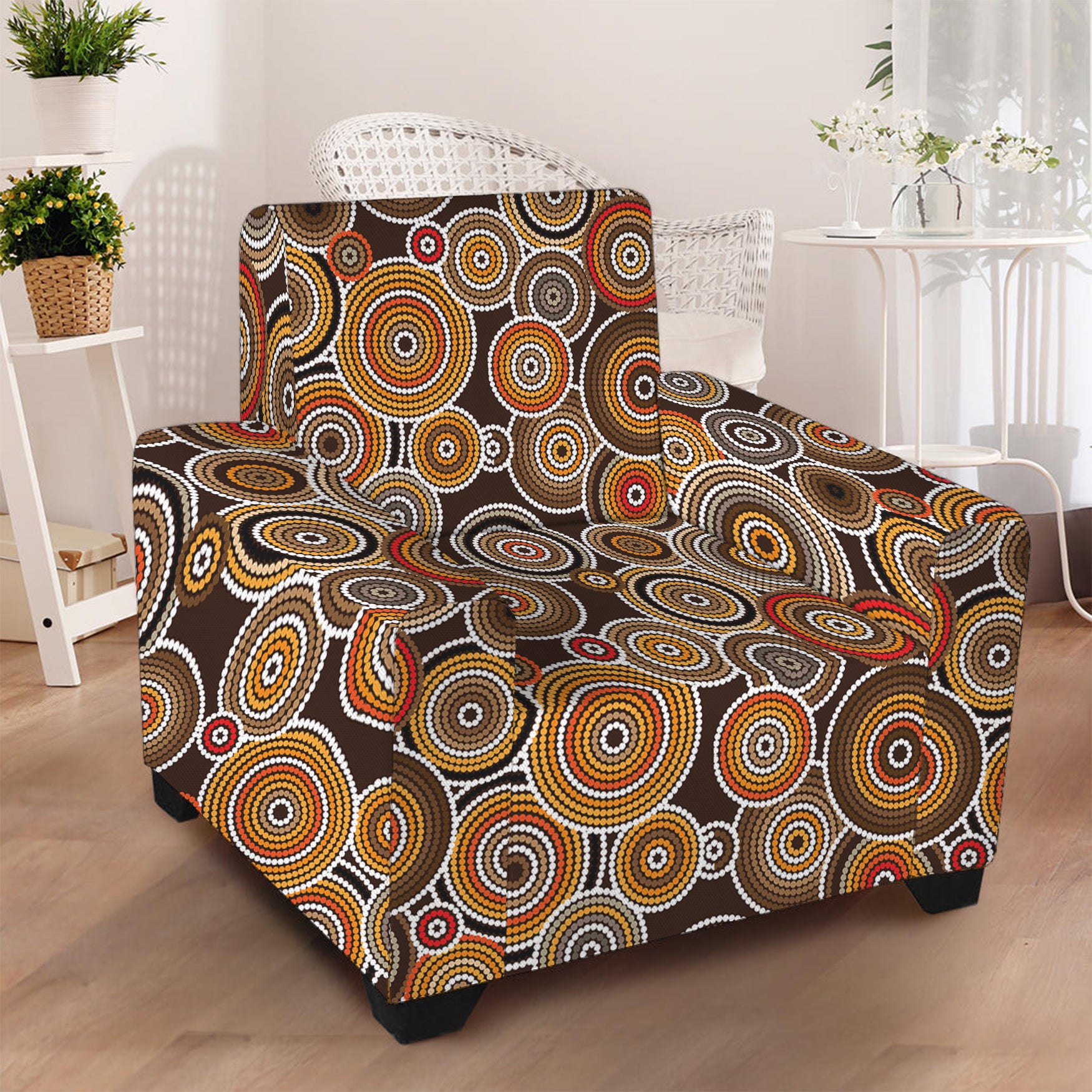 Aboriginal Art Dot Pattern Print Armchair Slipcover