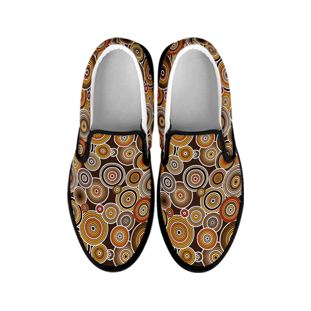 Aboriginal Art Dot Pattern Print Black Slip On Shoes