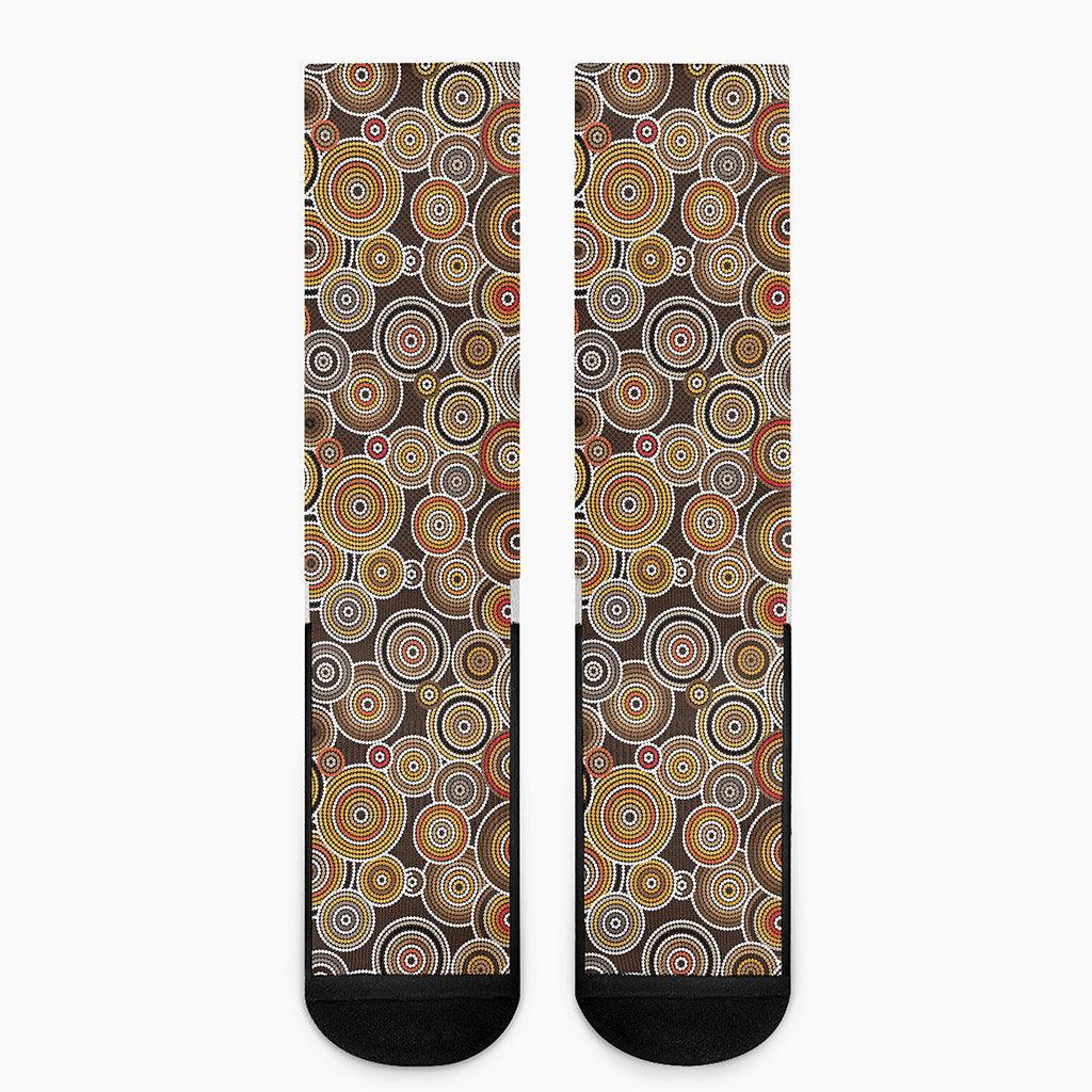 Aboriginal Art Dot Pattern Print Crew Socks