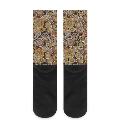 Aboriginal Art Dot Pattern Print Crew Socks