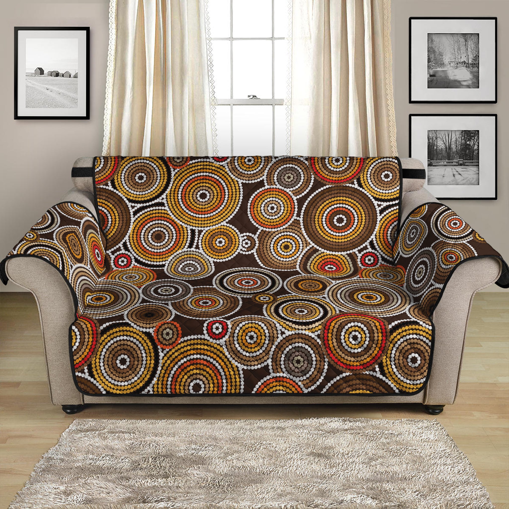 Aboriginal Art Dot Pattern Print Loveseat Protector