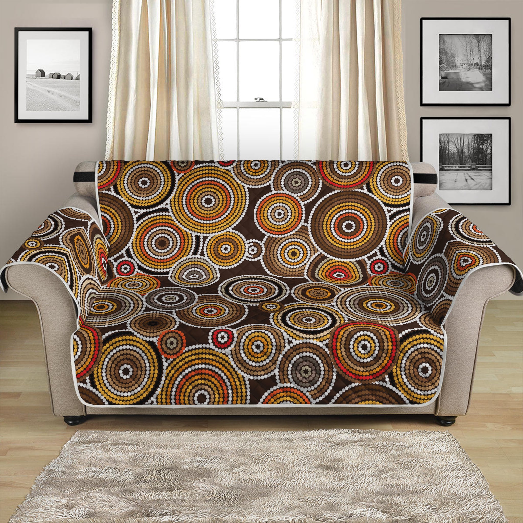 Aboriginal Art Dot Pattern Print Loveseat Protector