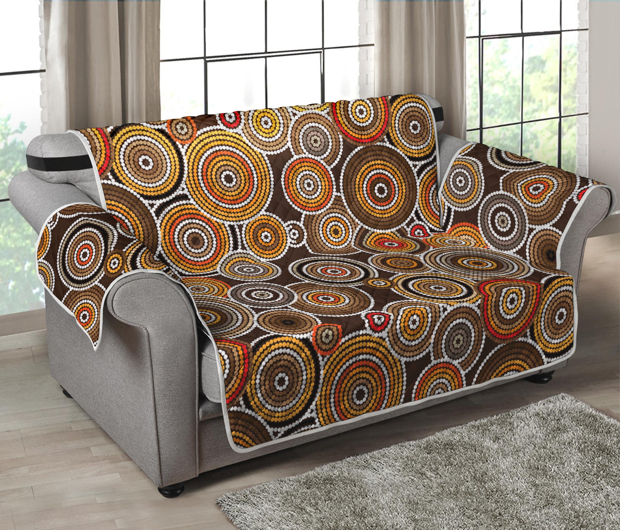 Aboriginal Art Dot Pattern Print Loveseat Protector