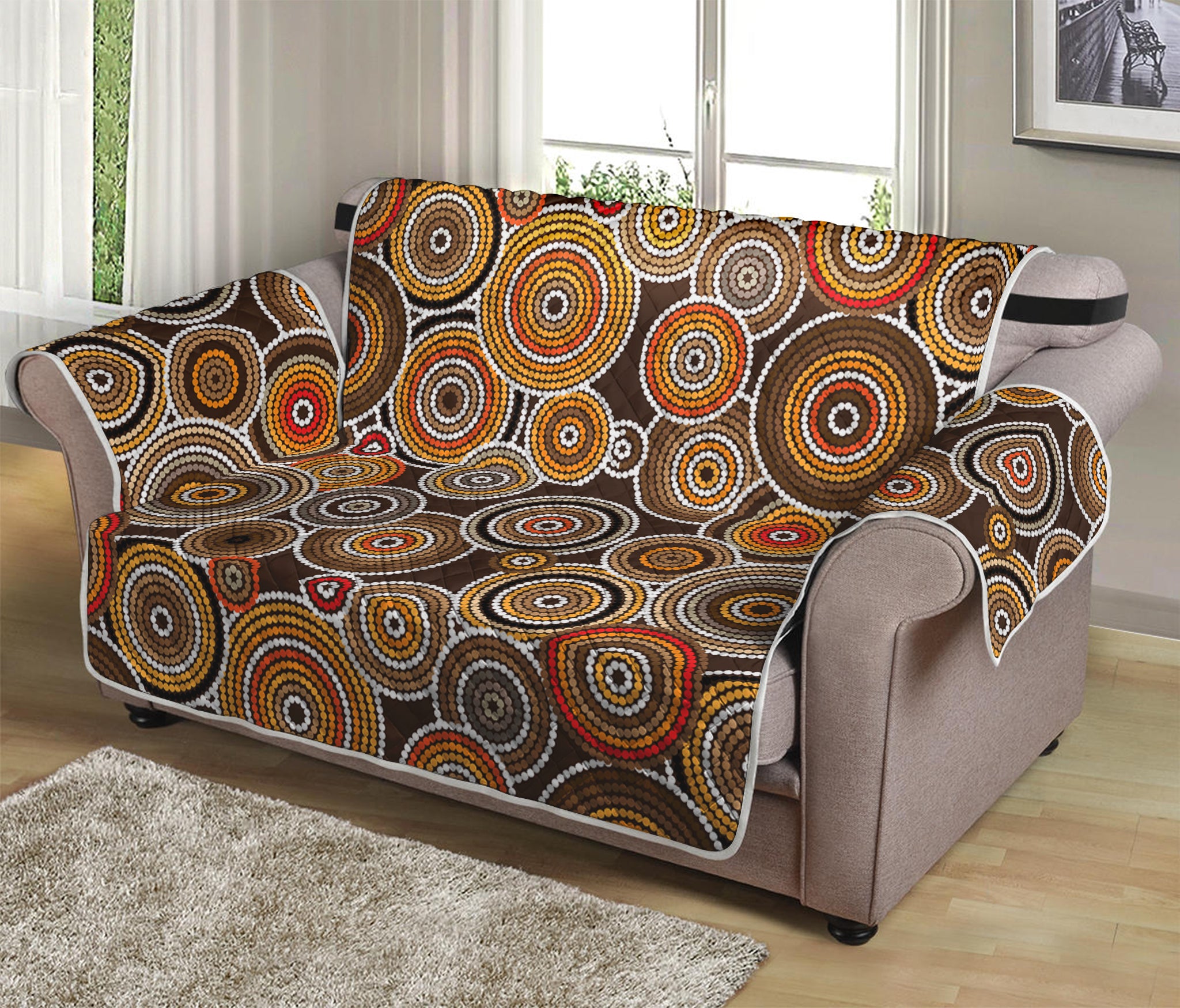 Aboriginal Art Dot Pattern Print Loveseat Protector