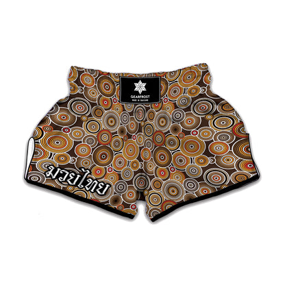 Aboriginal Art Dot Pattern Print Muay Thai Boxing Shorts