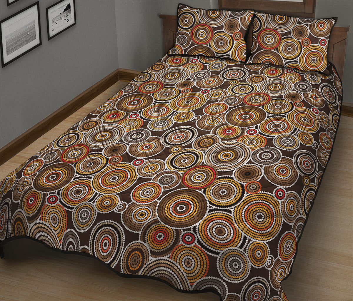 Aboriginal Art Dot Pattern Print Quilt Bed Set