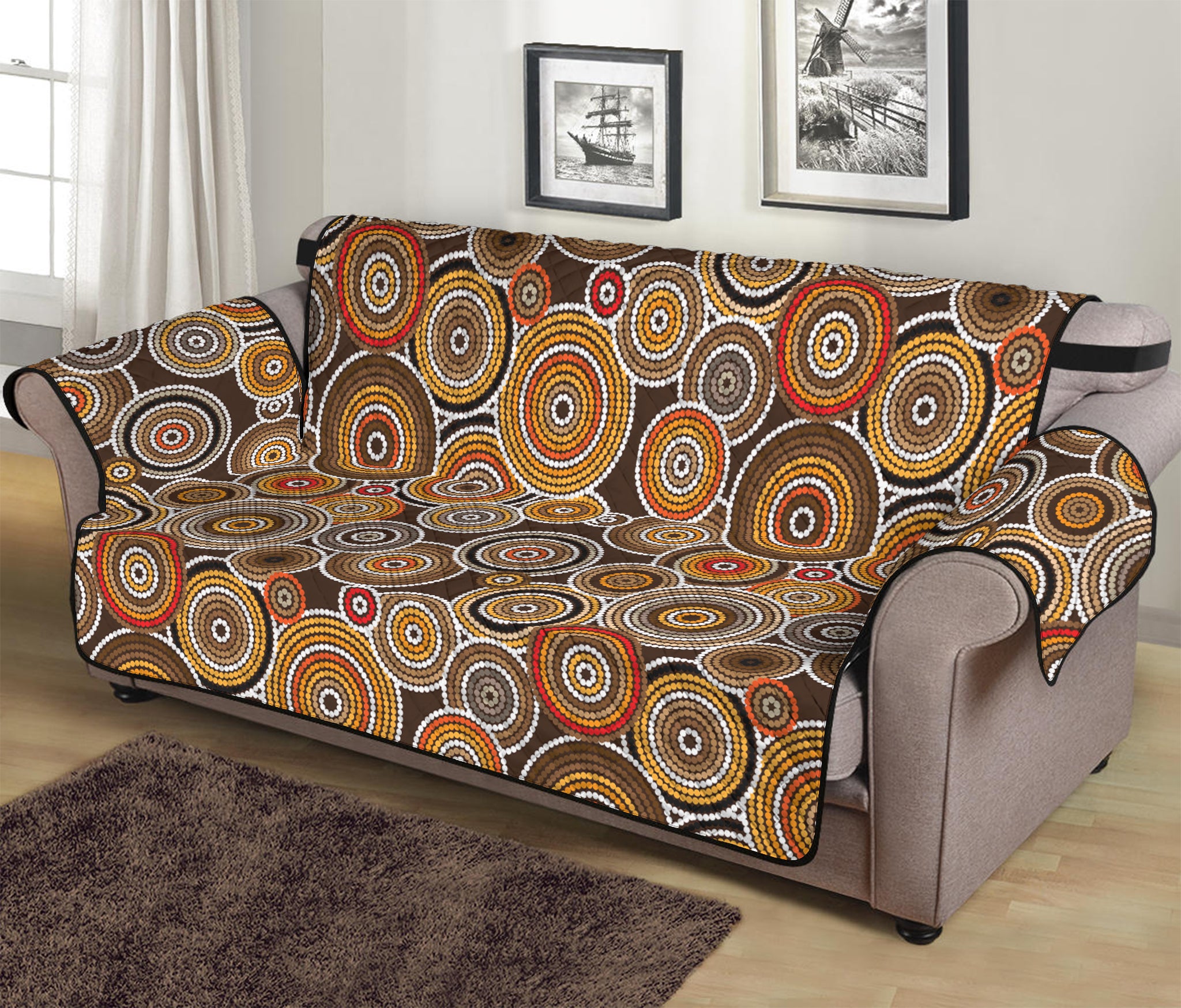 Aboriginal Art Dot Pattern Print Sofa Protector