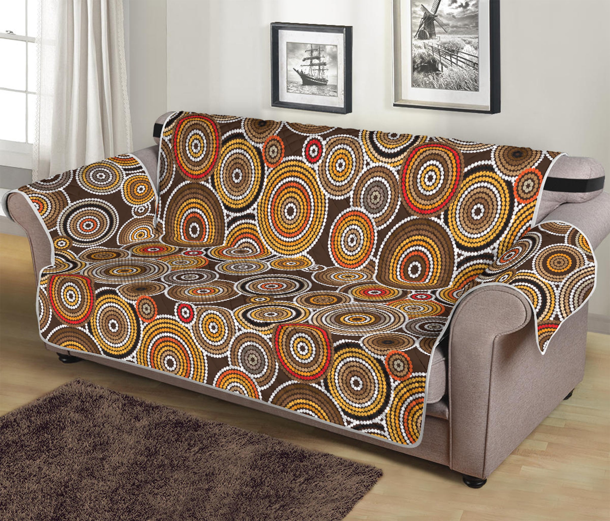 Aboriginal Art Dot Pattern Print Sofa Protector