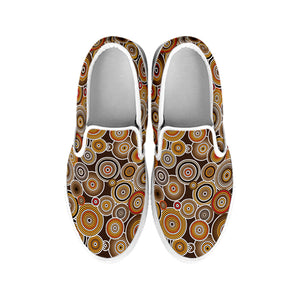 Aboriginal Art Dot Pattern Print White Slip On Shoes