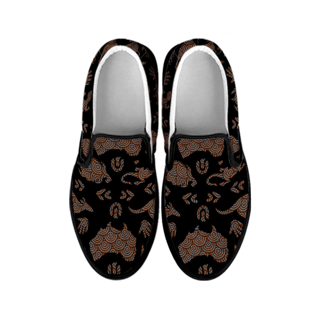 Aboriginal Australian Pattern Print Black Slip On Shoes