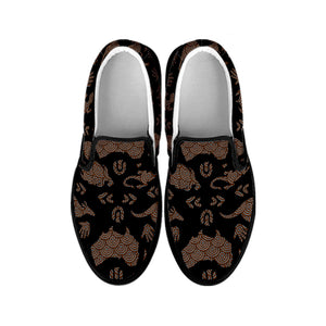 Aboriginal Australian Pattern Print Black Slip On Shoes