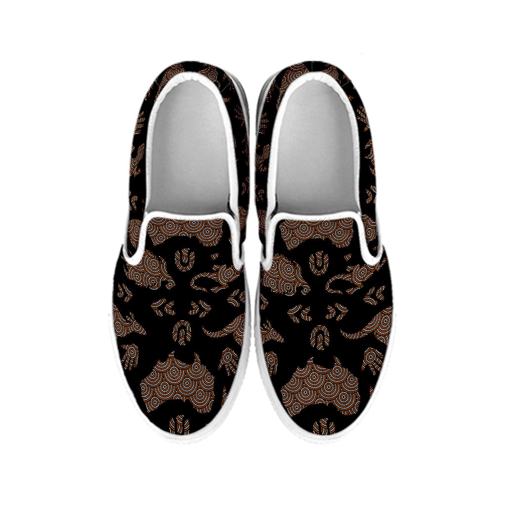 Aboriginal Australian Pattern Print White Slip On Shoes