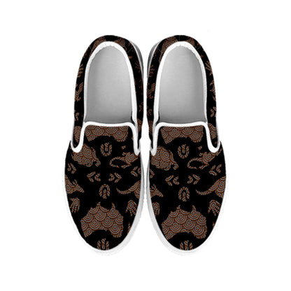 Aboriginal Australian Pattern Print White Slip On Shoes