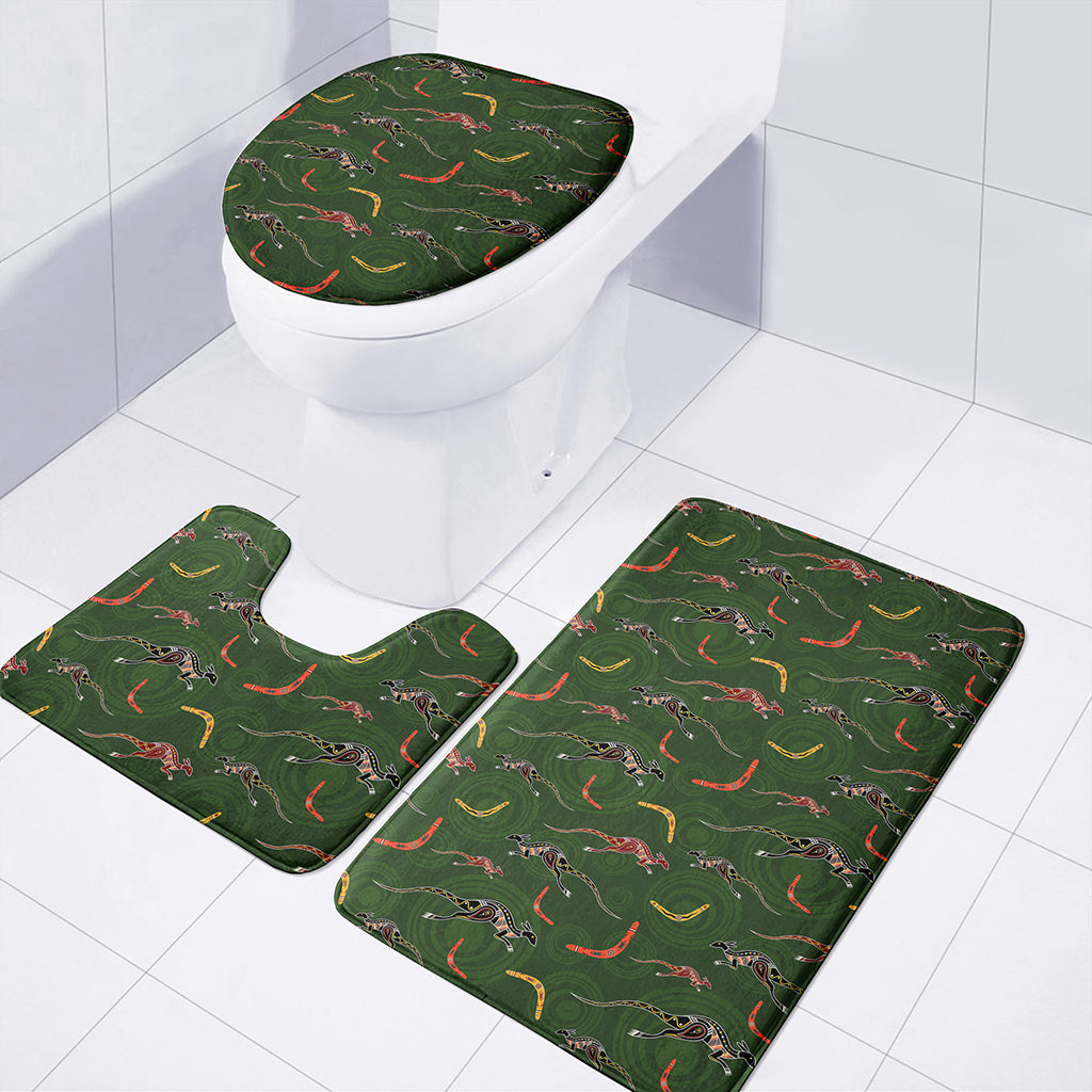 Aboriginal Boomerang And Kangaroo Print 3 Piece Bath Mat Set