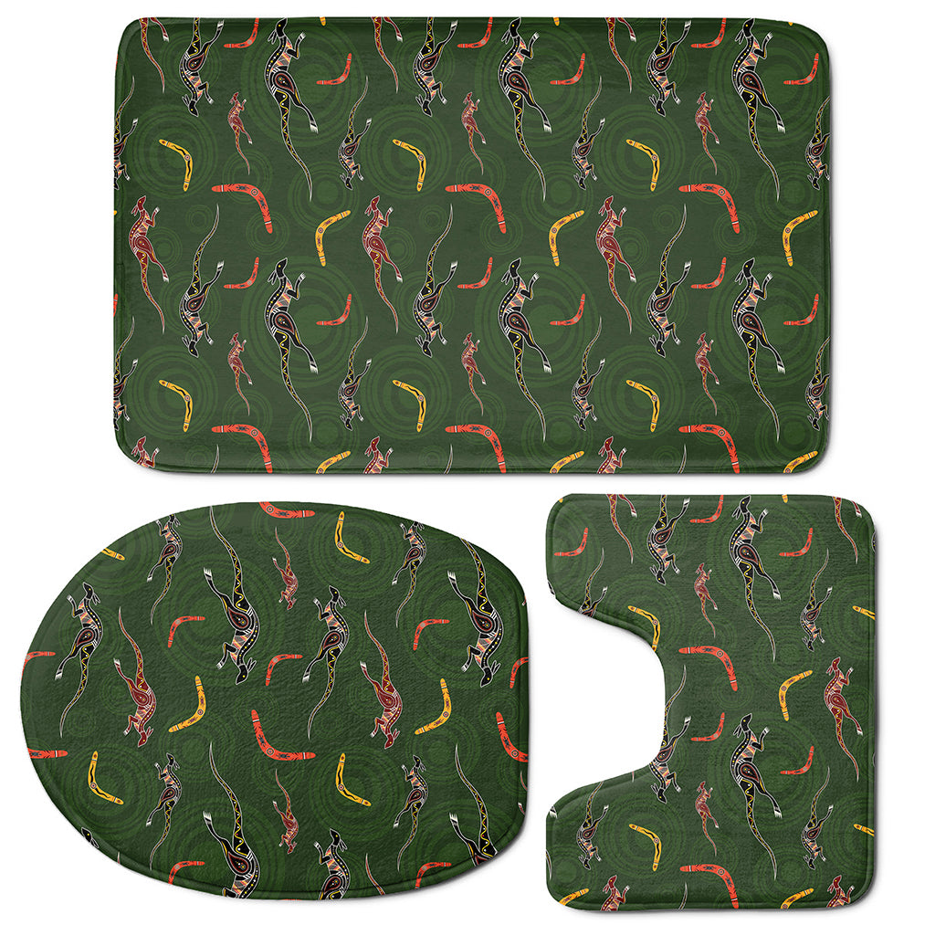 Aboriginal Boomerang And Kangaroo Print 3 Piece Bath Mat Set