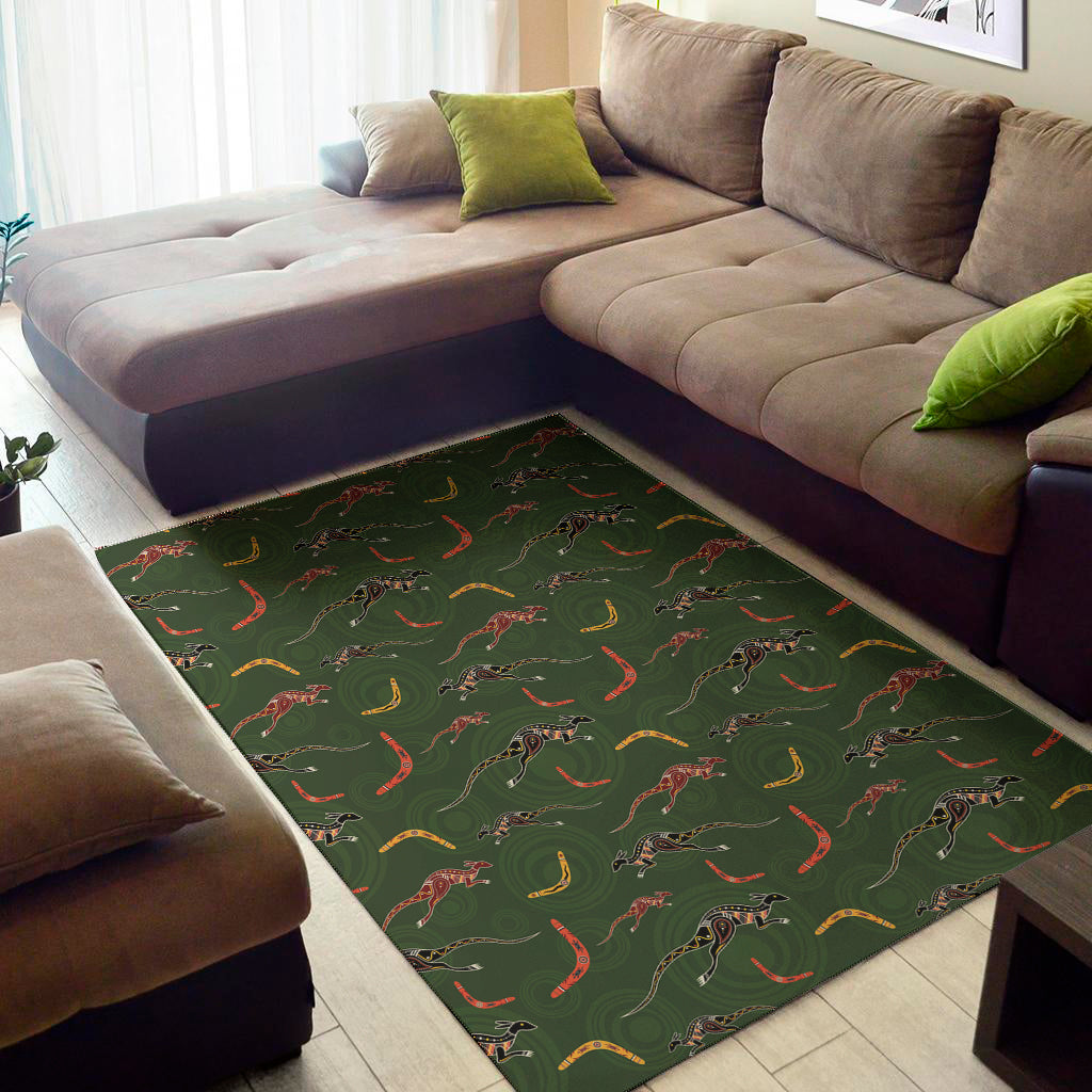 Aboriginal Boomerang And Kangaroo Print Area Rug