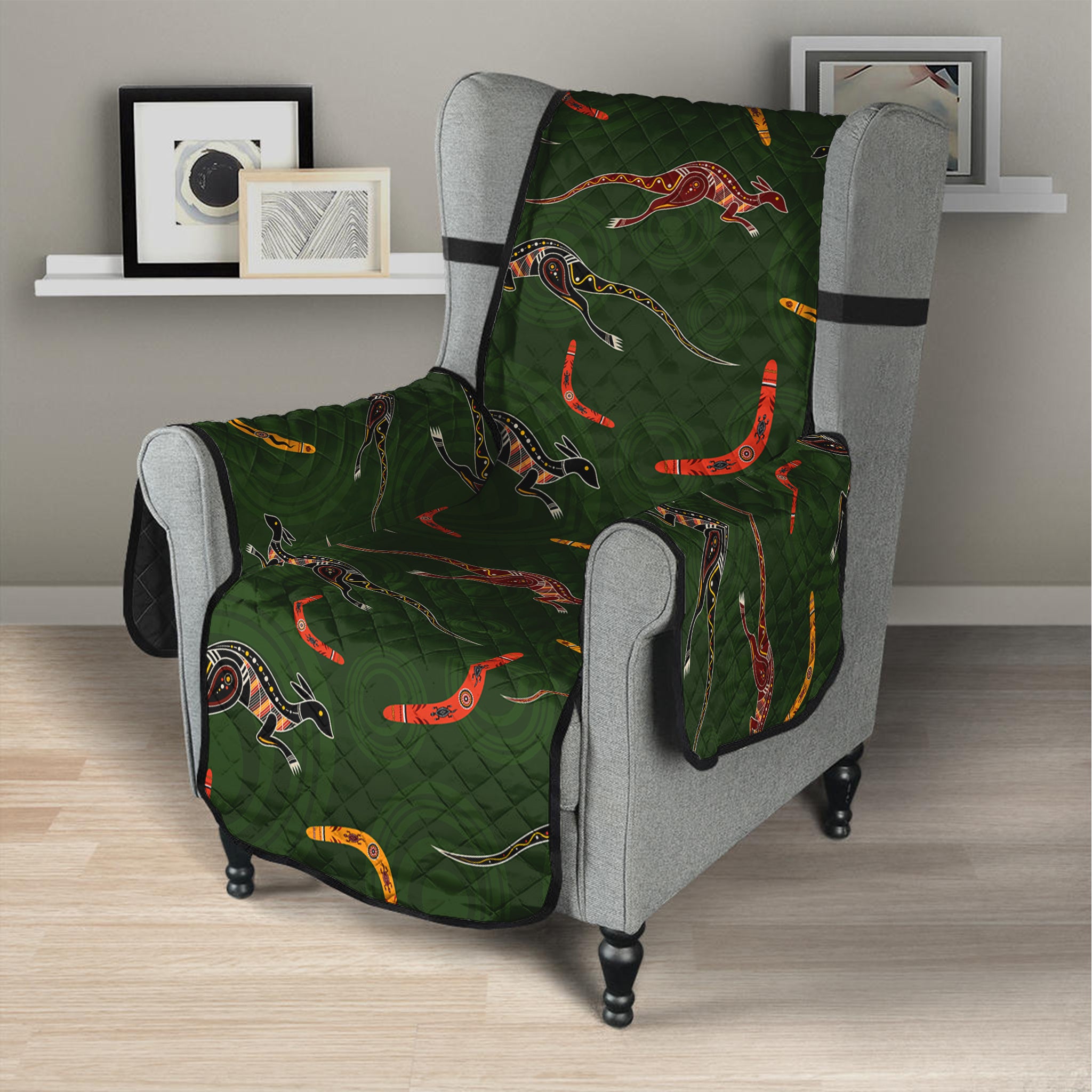 Aboriginal Boomerang And Kangaroo Print Armchair Protector