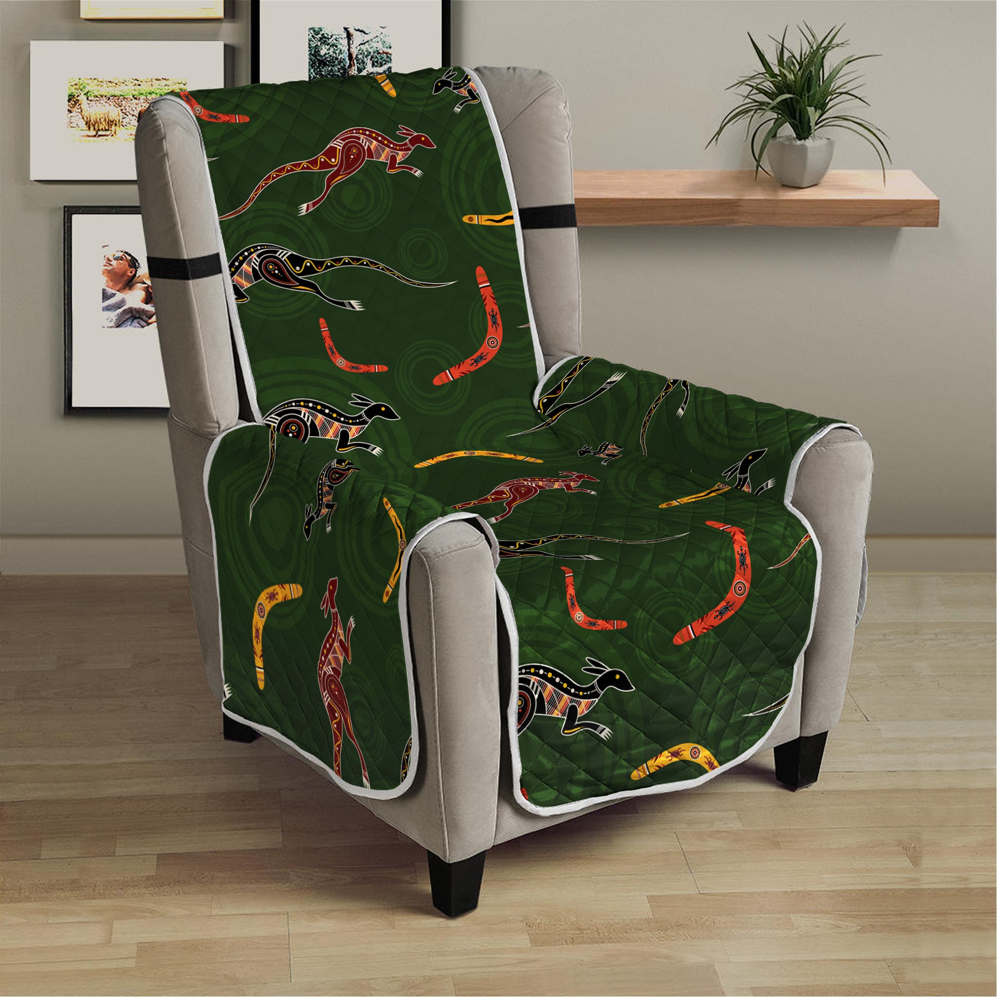 Aboriginal Boomerang And Kangaroo Print Armchair Protector