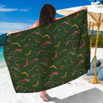 Aboriginal Boomerang And Kangaroo Print Beach Sarong Wrap