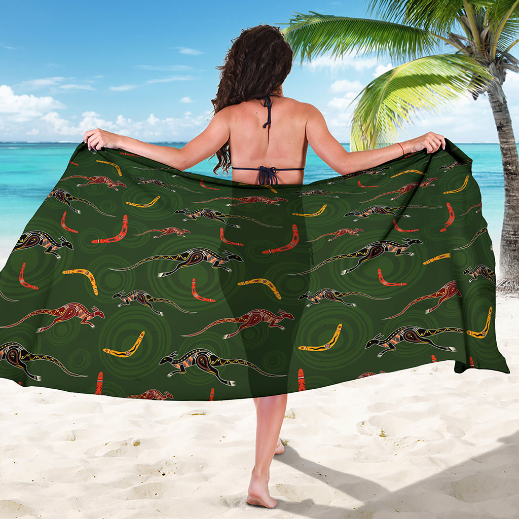 Aboriginal Boomerang And Kangaroo Print Beach Sarong Wrap