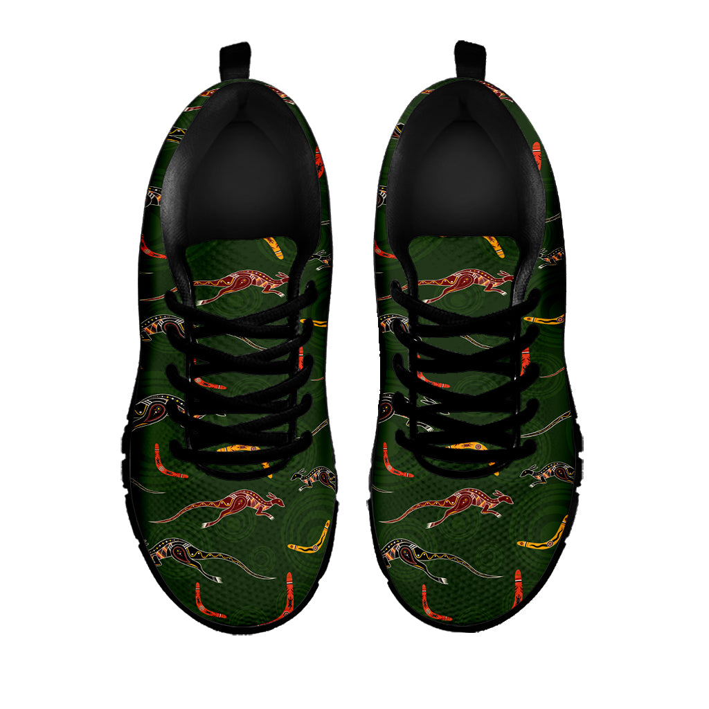 Aboriginal Boomerang And Kangaroo Print Black Sneakers