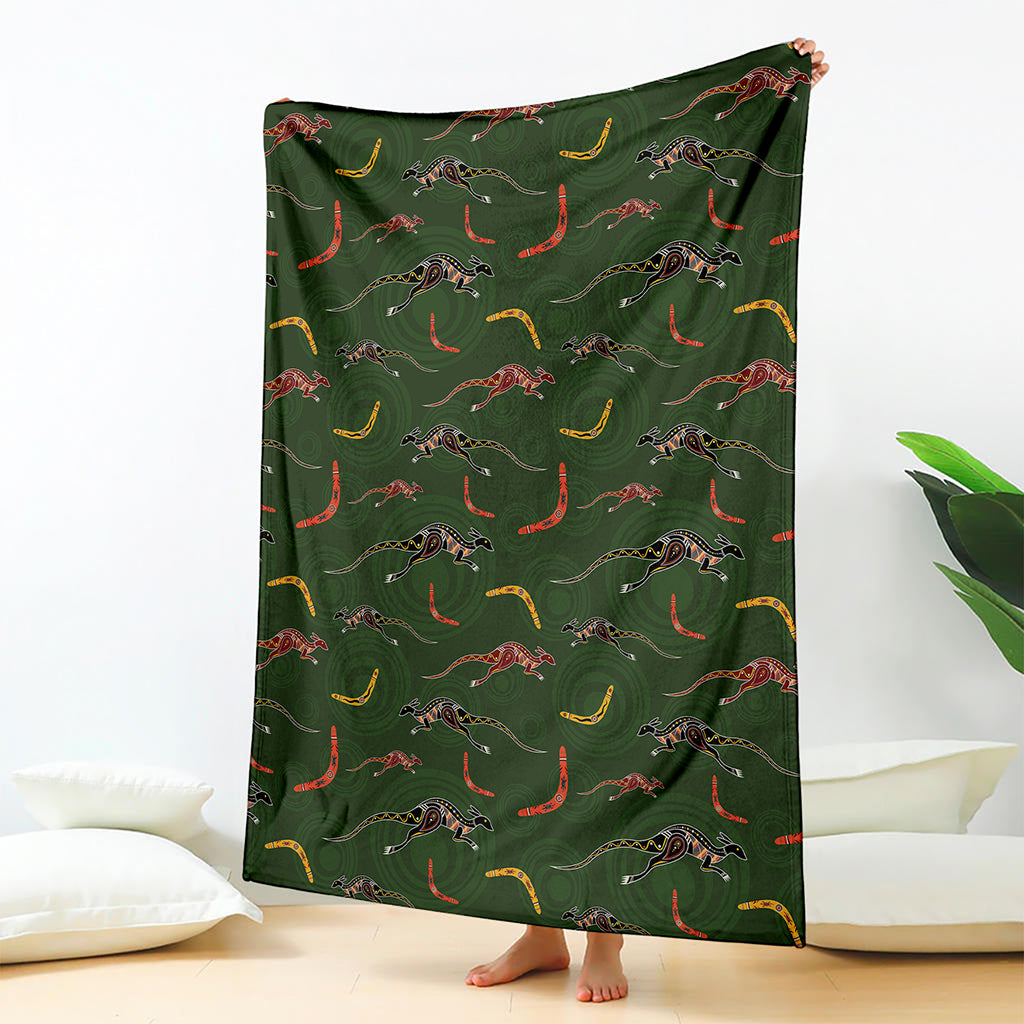 Aboriginal Boomerang And Kangaroo Print Blanket