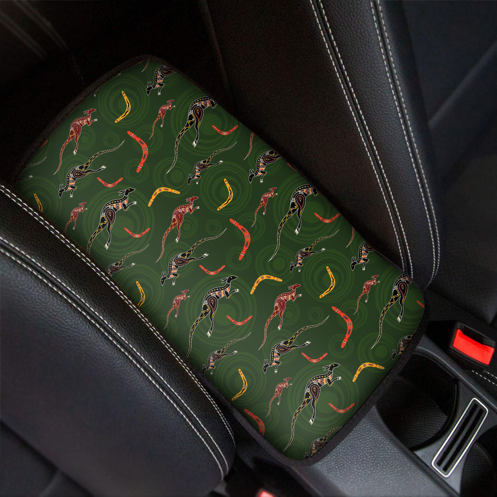 Aboriginal Boomerang And Kangaroo Print Car Center Console Cover