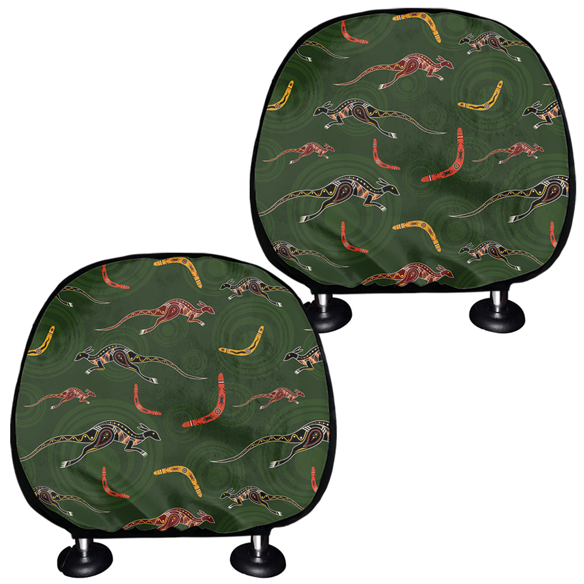 Aboriginal Boomerang And Kangaroo Print Car Headrest Covers