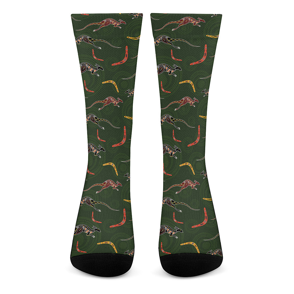 Aboriginal Boomerang And Kangaroo Print Crew Socks