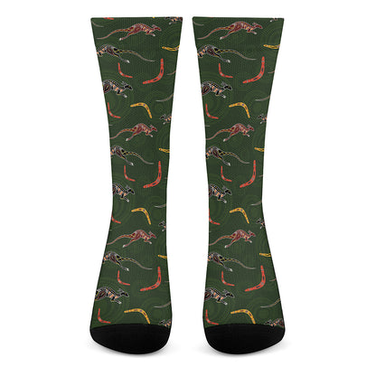 Aboriginal Boomerang And Kangaroo Print Crew Socks