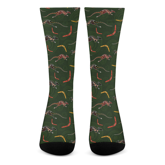 Aboriginal Boomerang And Kangaroo Print Crew Socks