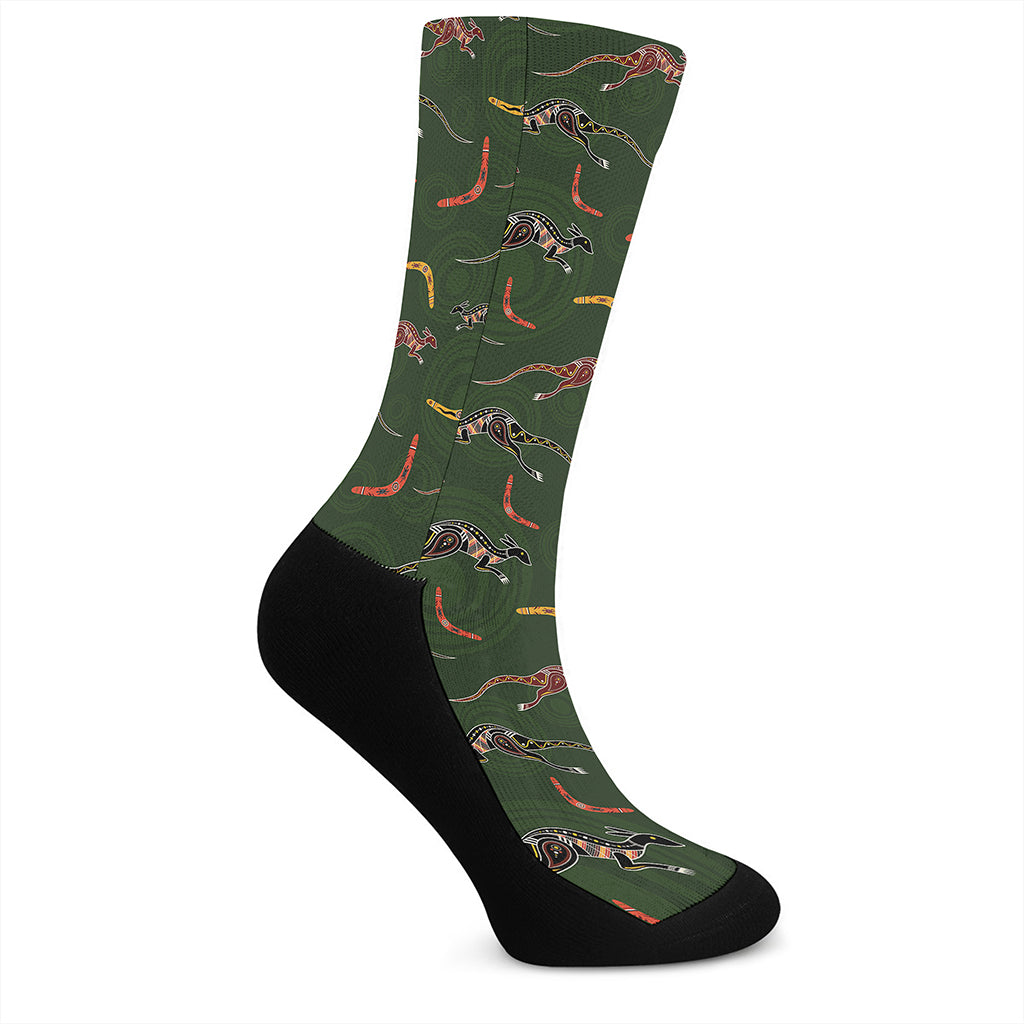 Aboriginal Boomerang And Kangaroo Print Crew Socks