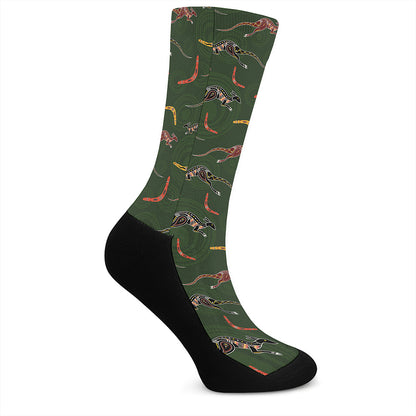 Aboriginal Boomerang And Kangaroo Print Crew Socks