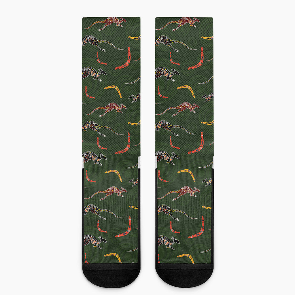 Aboriginal Boomerang And Kangaroo Print Crew Socks