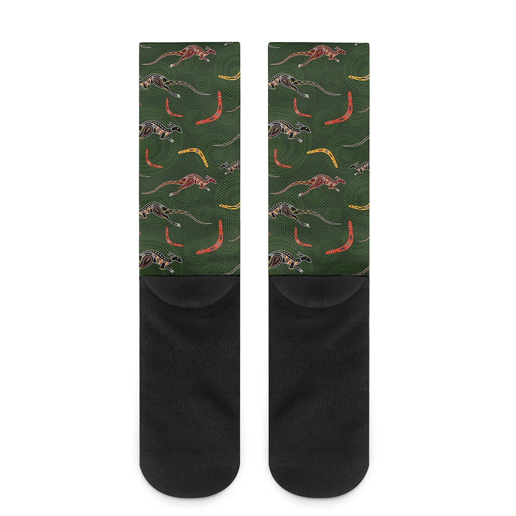 Aboriginal Boomerang And Kangaroo Print Crew Socks