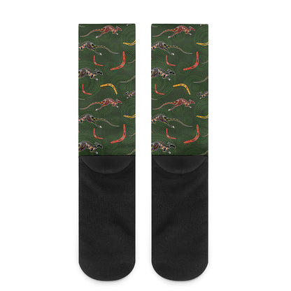 Aboriginal Boomerang And Kangaroo Print Crew Socks