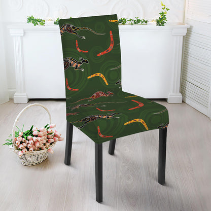Aboriginal Boomerang And Kangaroo Print Dining Chair Slipcover