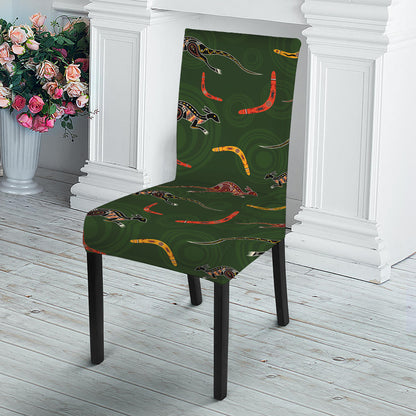 Aboriginal Boomerang And Kangaroo Print Dining Chair Slipcover