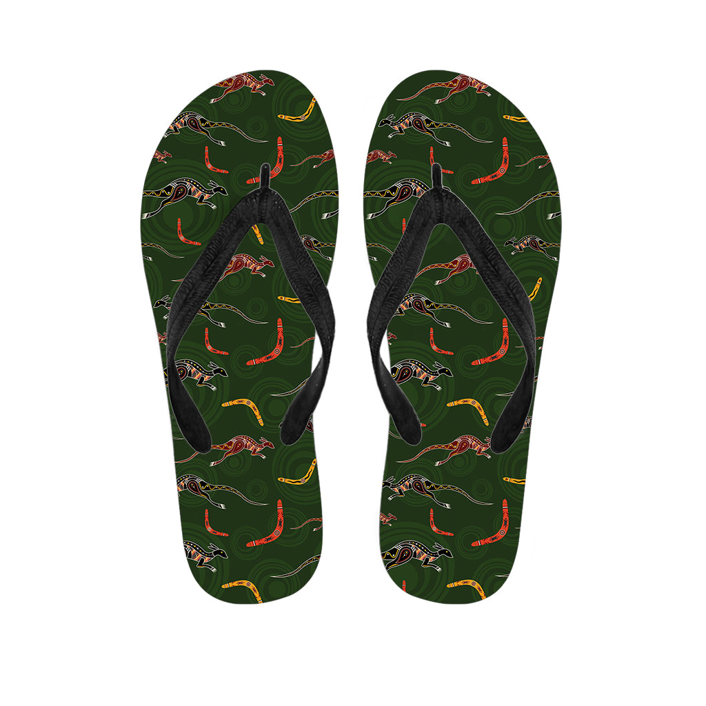 Aboriginal Boomerang And Kangaroo Print Flip Flops