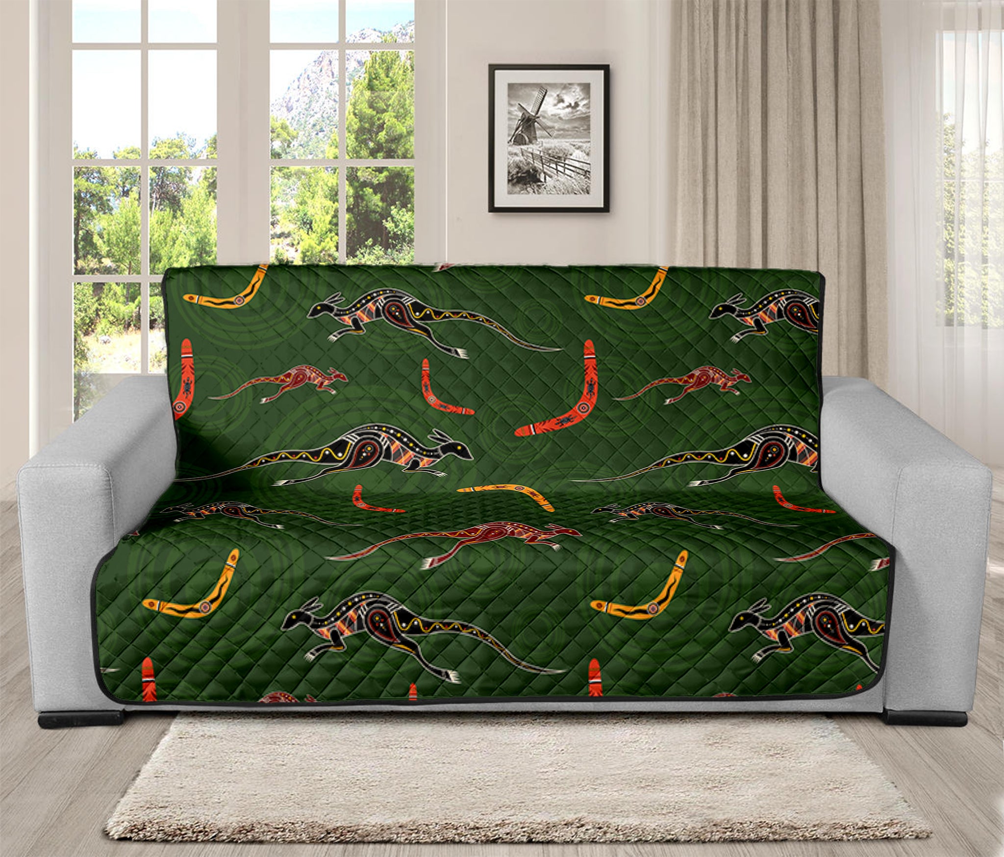 Aboriginal Boomerang And Kangaroo Print Futon Protector