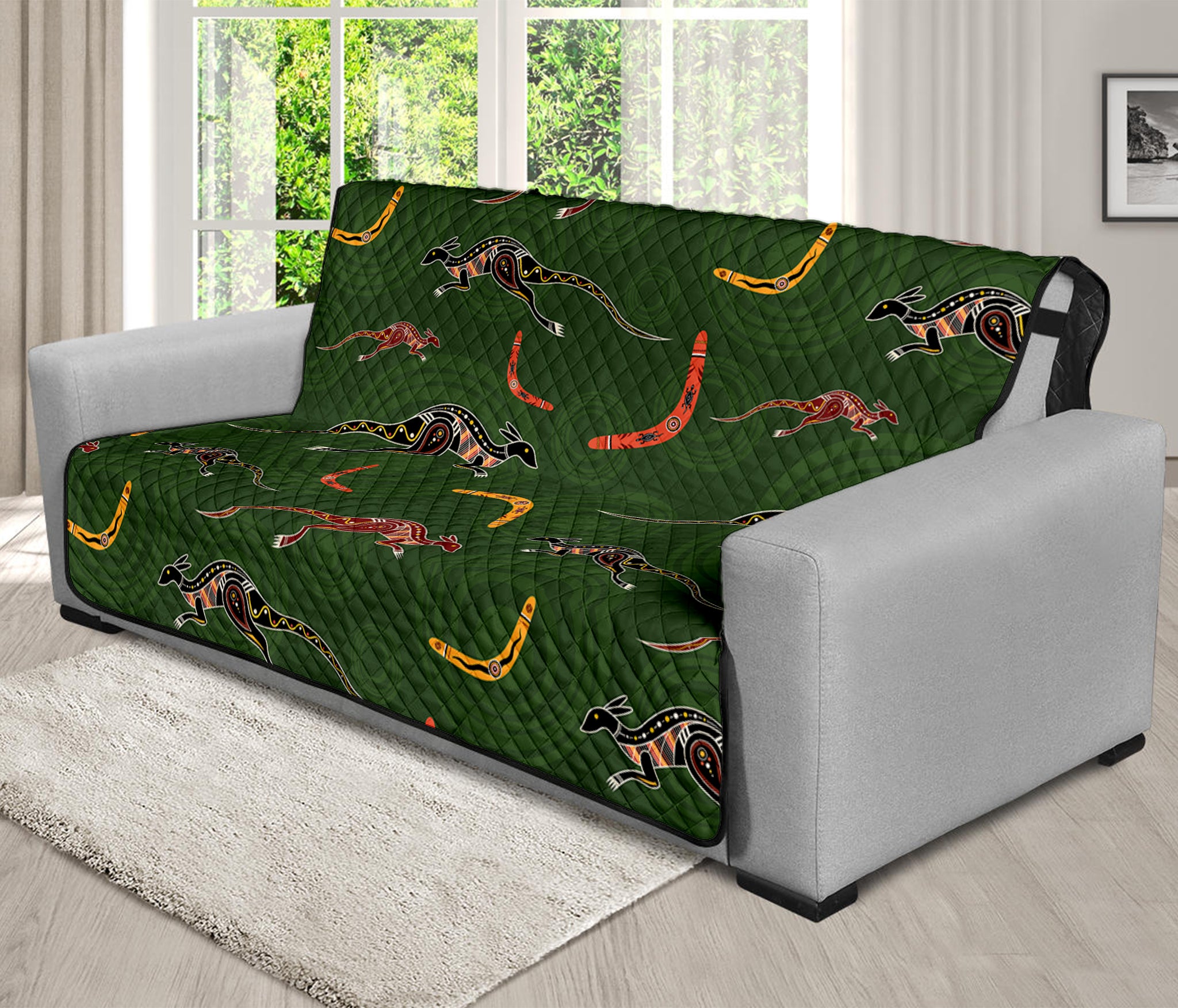 Aboriginal Boomerang And Kangaroo Print Futon Protector