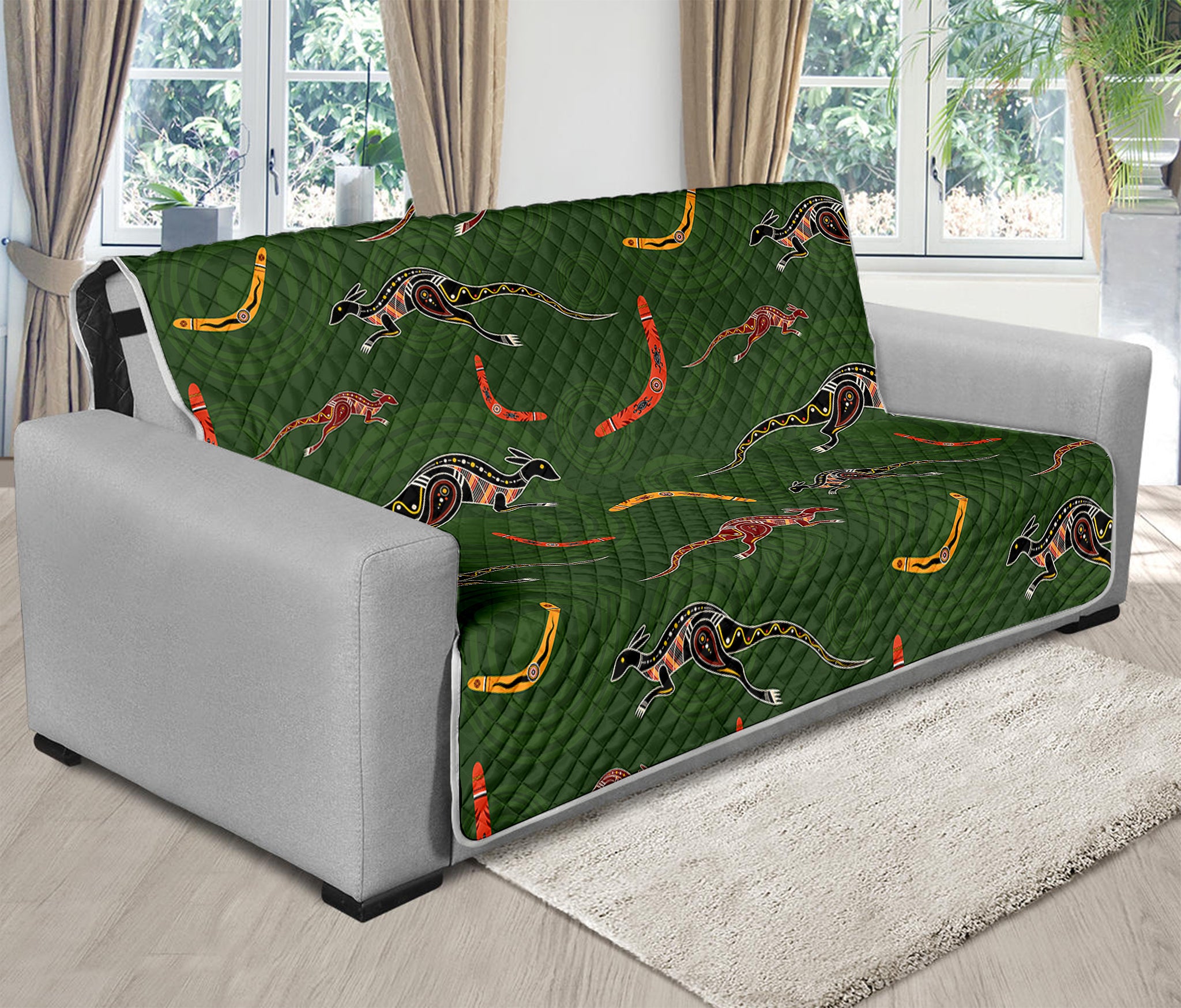 Aboriginal Boomerang And Kangaroo Print Futon Protector