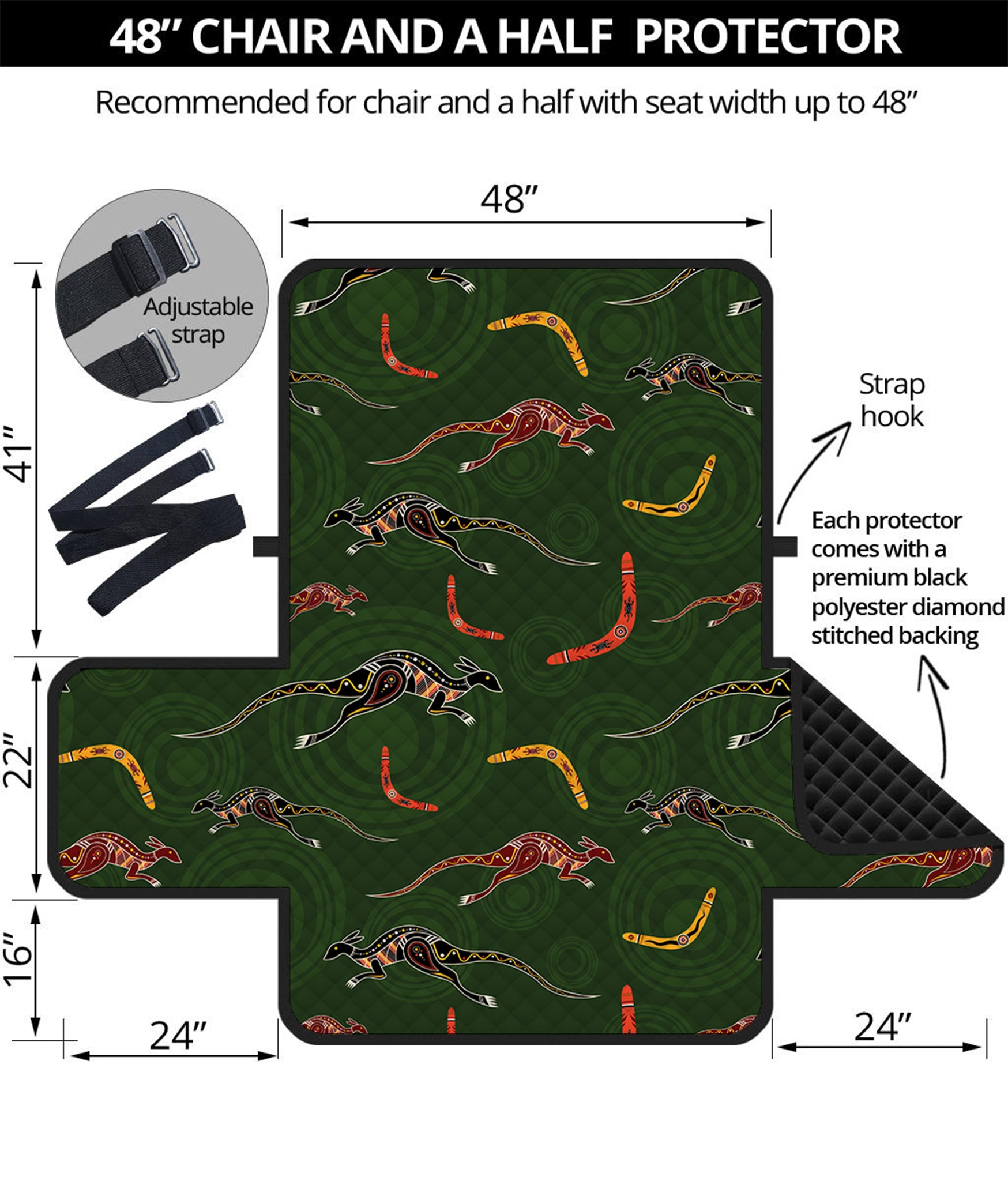 Aboriginal Boomerang And Kangaroo Print Half Sofa Protector