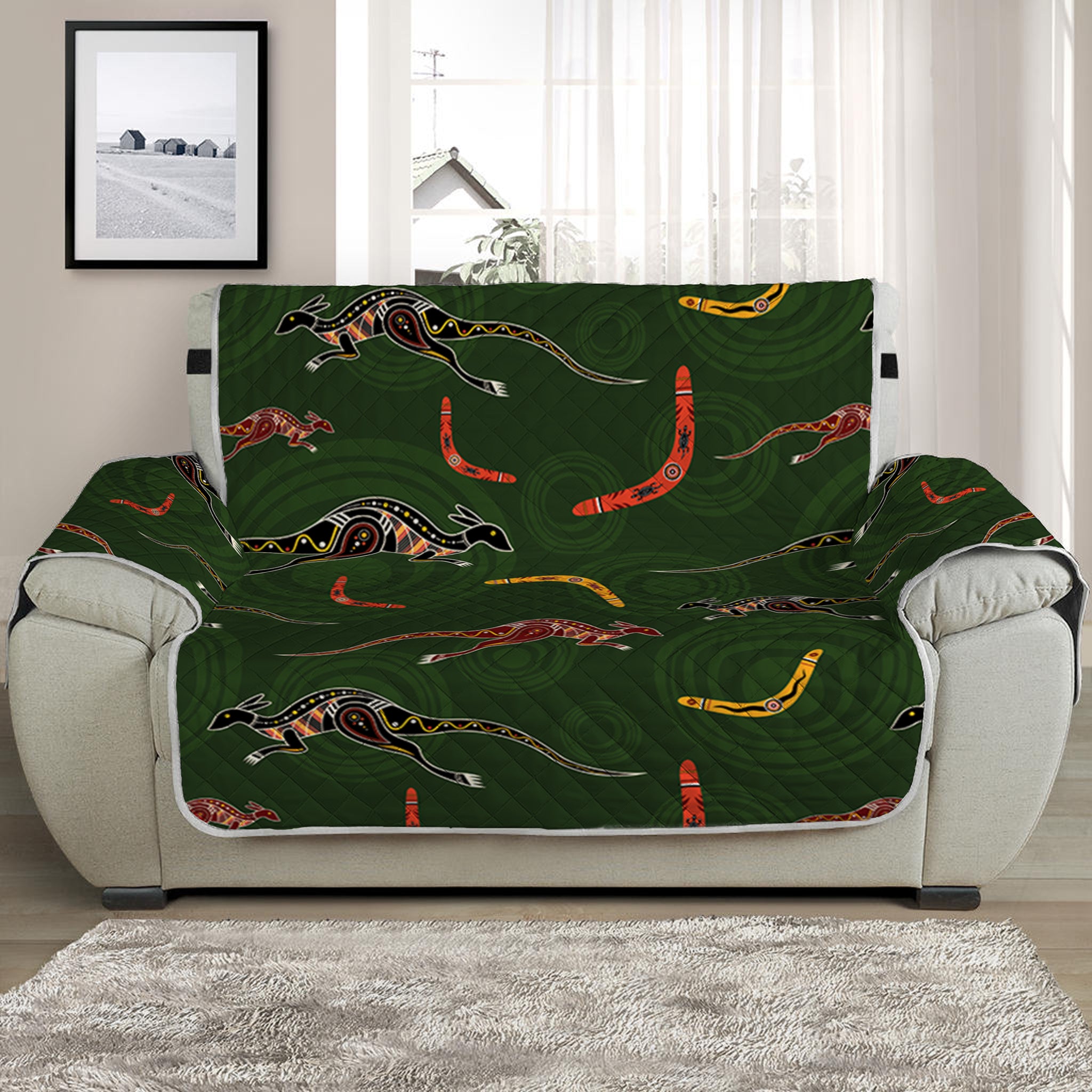 Aboriginal Boomerang And Kangaroo Print Half Sofa Protector