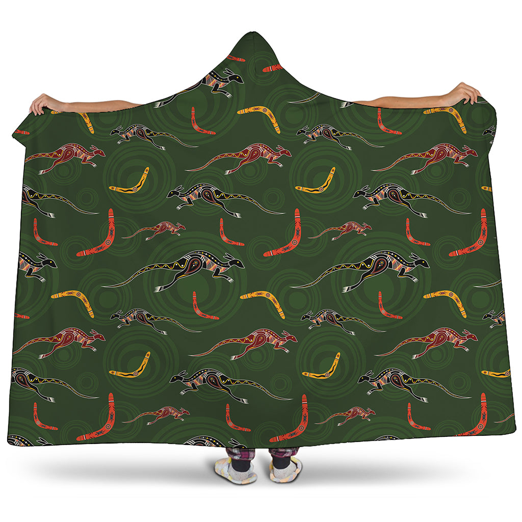 Aboriginal Boomerang And Kangaroo Print Hooded Blanket