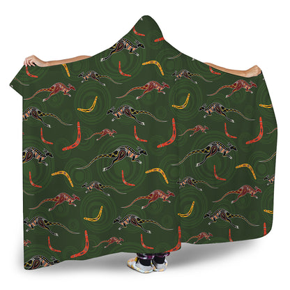 Aboriginal Boomerang And Kangaroo Print Hooded Blanket