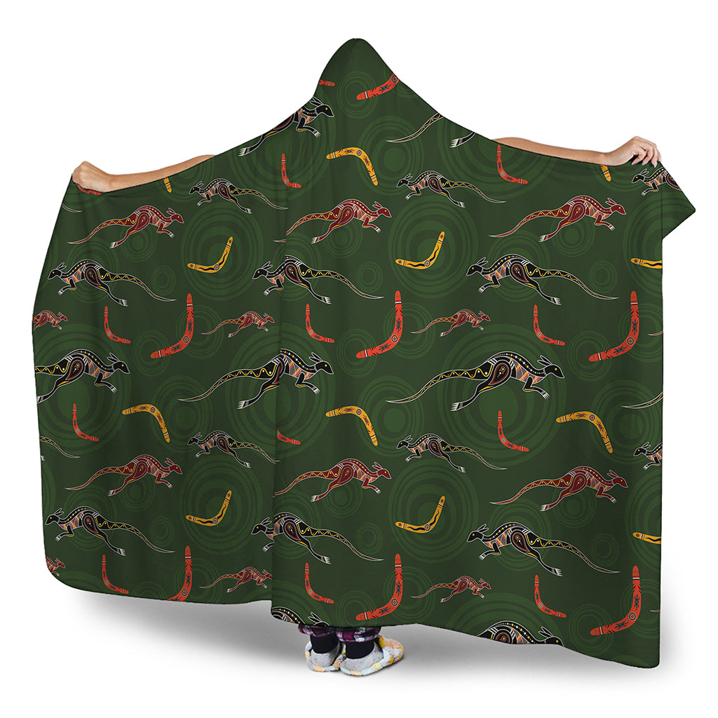 Aboriginal Boomerang And Kangaroo Print Hooded Blanket