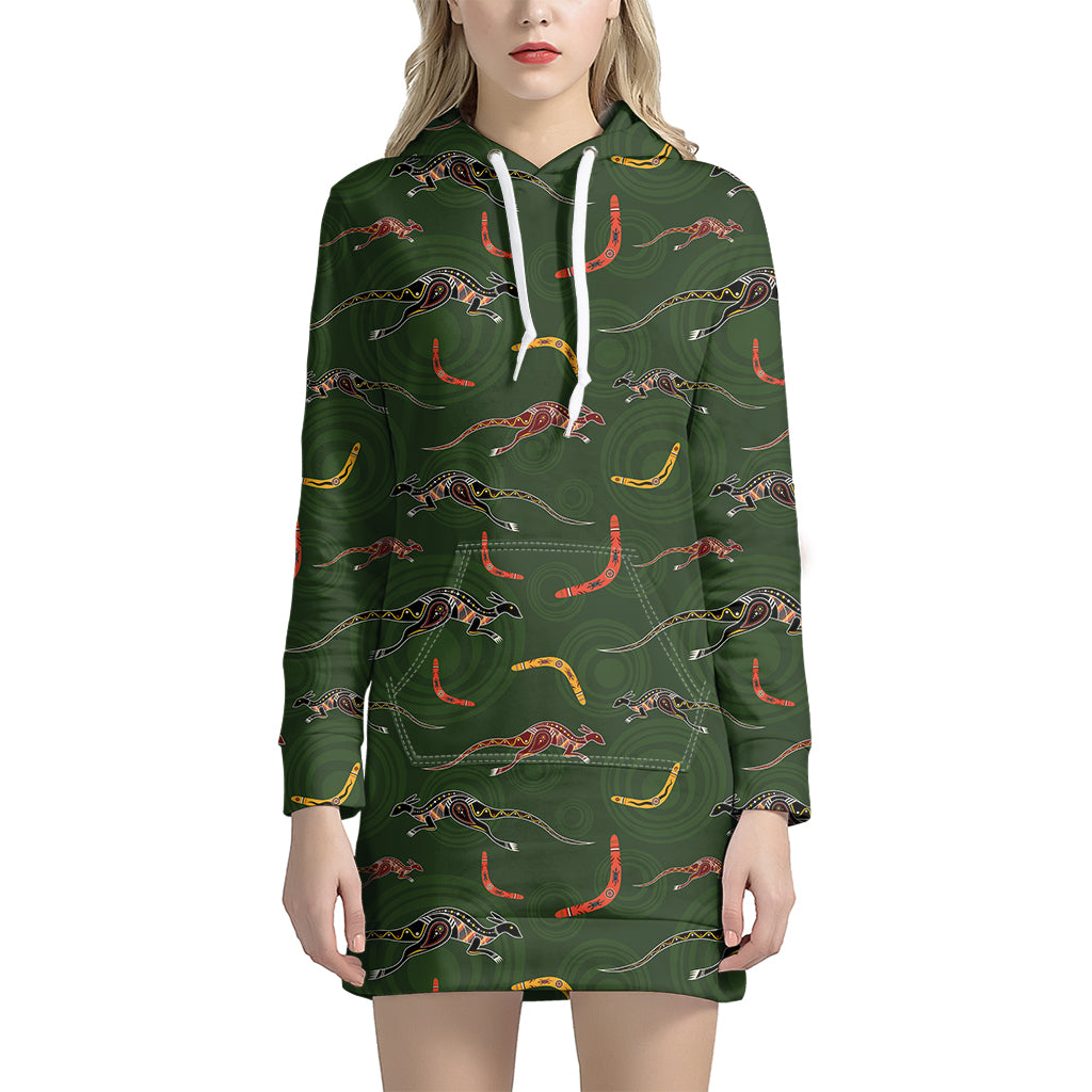 Aboriginal Boomerang And Kangaroo Print Hoodie Dress